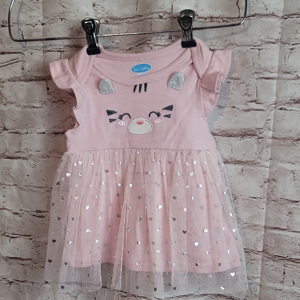 Bon Bebe Pink Cat Dress Girls 6 To 9 Mo Nwt New